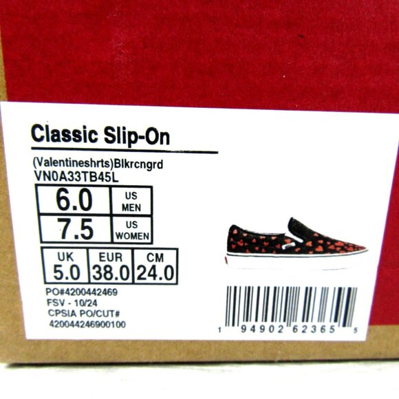 Vans Classic Slip On Hearts Shoes Womens Size 7.5 Black Red NEW - Picture 13 of 13